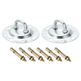 PATIKIL 176lbs 90mm Steel Ceiling Hooks, 2pcs Ceiling Fan Hook Pad Eyes Plate Wall Hanger Hardware with Mounting Screws for Hanging Lamp Plant Baskets