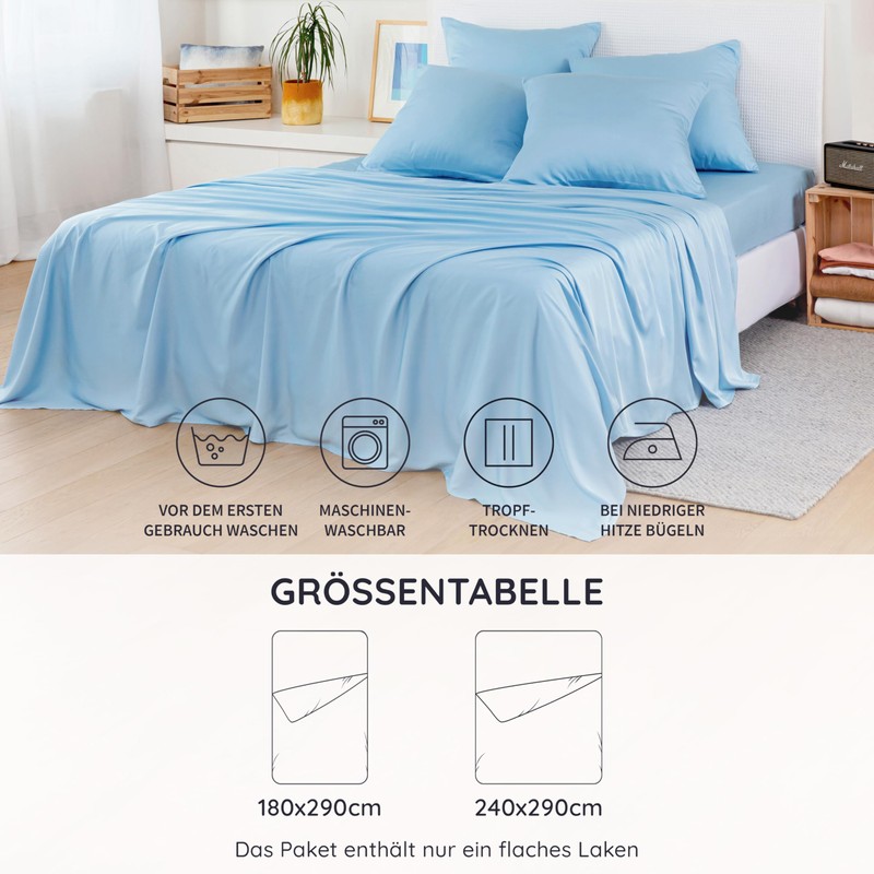 Light Blue Bamboo Bed Sheet without Elastic Band, Cooling 180