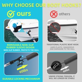 4.7-12FT Telescoping Extension Boat Hook with Non-Slip Rubber,Durable|Lightweight ,Floating,Rustproof & Scratch-Resistant Aluminum Boat Accessories,Threaded Poles for Docking,Push-Pull and Boating