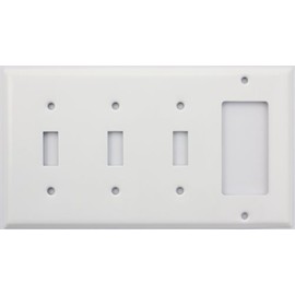 Stamped Steel Smooth White 4 Gang Switch Plate, 3 Toggle Switches 1 GFI/Rocker Opening