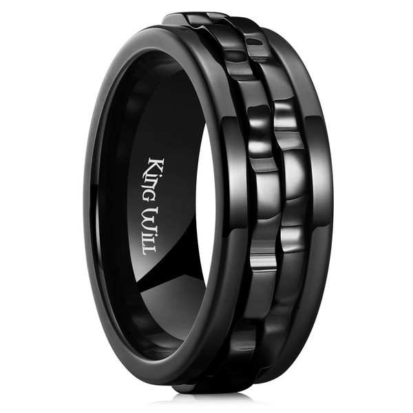 King Will 316L Stainless Steel Spinner Rings for Men-8mm Black