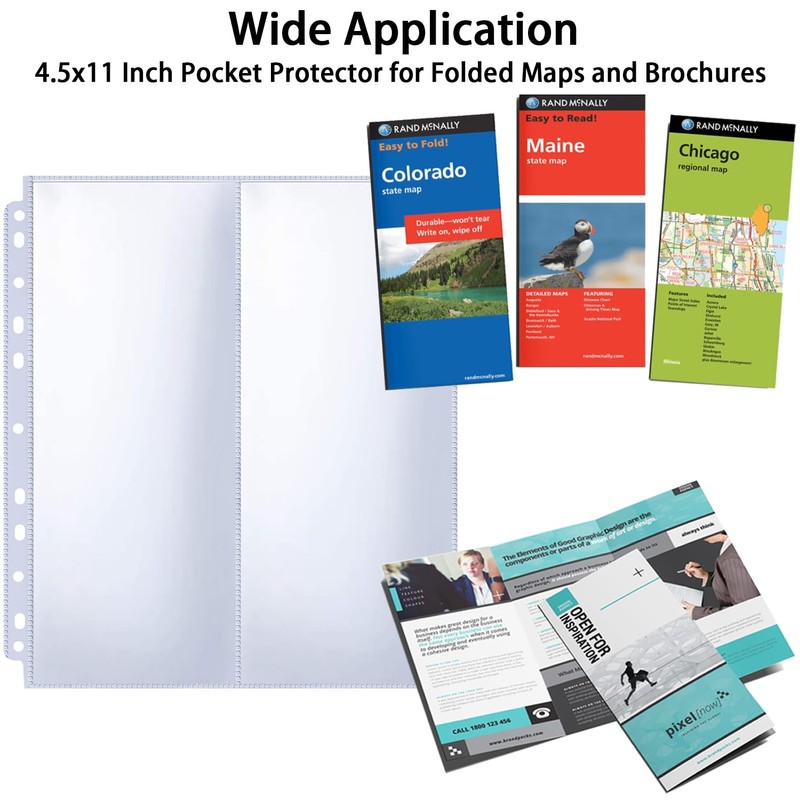 30 Pack 60 Pockets 4.5x11” Folded Map Sleeves, Ultra-Clear Brochure