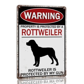 Property Is Protected By An Rottweiler Tin Sign Vintage Warning Metal Signs Rottweiler Is Protected By My Gun Wall Signs Cafe Bar Garden Home Bathroom Art Decoration 8x12 Inch