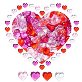 HADDIY - Gemas acrílicas de corazón para decoración de jarrón de San Valentín, 152 piezas de piedras rojas y rosas en forma de corazón para boda, relleno de tazón de San Valentín, decoraciones de mesa