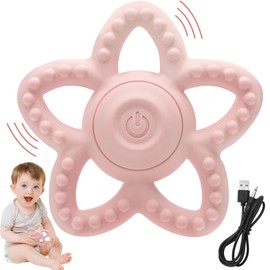 Jeweeio Vibrating Teething Toy for Babies 3-12 Months - 3 Speed Sensory Chew Toy for Autism & Special Needs, Baby Teether for Boys & Girls with Soothing Vibration Modes (Pink)