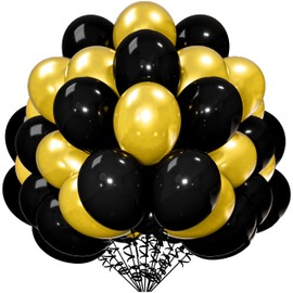 CYTTOKL Black and Gold Balloons 12 inch 100 Pack Metallic Chrome Black Gold Latex Helium Balloons for Birthday Wedding Baby Shower Party Decorations