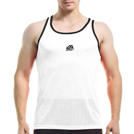 AIMPACT Muscle Shirts Men's Mesh Sports Vest Men's Tank Top Men's Sports Summer Sleeveless T-Shirt Breathable, White