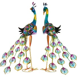 XONOR Metal Peacock Garden Statues Peacock Yard Art Outdoor Sculptures for Home Patio Lawn Backyard Décor, Set of 2 (Peacock)