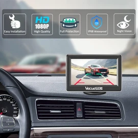 VM1 1080P Wired Car Backup Camera Kit, Continuous or Reverse Viewing Optional, 4.3” Car Monitor with Waterproof Night Vision HD Backup Camera for Cars, Pickups, SUVs, Vans, Sedans, Trucks