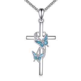 ONEFINITY Butterfly Necklace 925 Sterling Silver Butterfly Cross Pendant Necklace Turquoise Animal jewellery Gifts for Women Mother