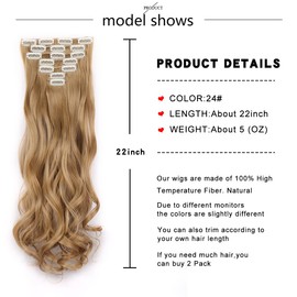 Clip In Hair Extensions Long Wavy 7 PCS Invisible Clip Thick Hairpieces Black Hair Piece Soft Full Head Synthetic Fiber for Women, 22 Inches (24#)