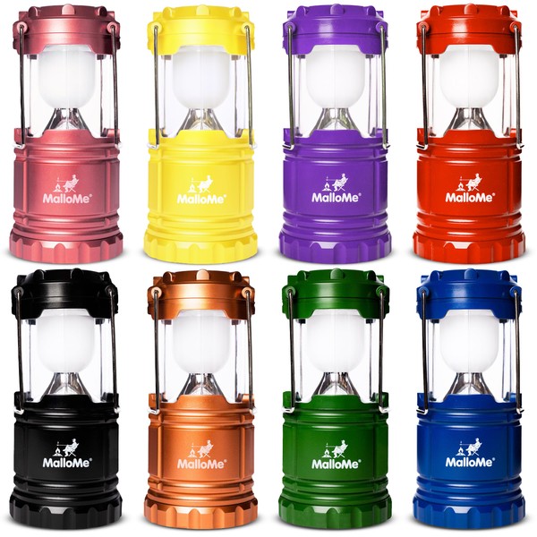 MalloMe Camping Lantern Multicolor 8 Pack Lanterns for Power Outages, Camping Lights for Tent Hanging, Camp Light Tent Lamp Emergency Battery Powered LED Lantern (Rechargeable Batteries Not Included)