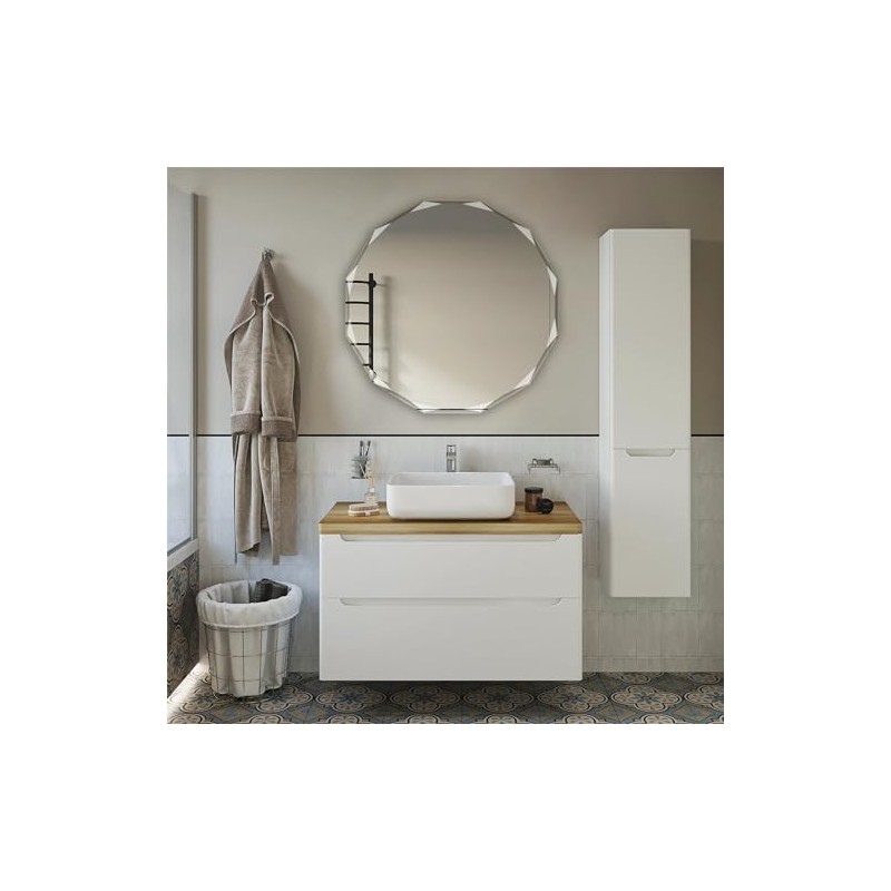 MIRTHIE 30 Inch Round Beveled Edge Mirror, Frameless Wall Mount