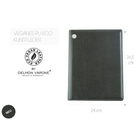 DELMON VARONE - Schreibmappe inkl. Notizblock DIN A4 (80 Blatt) aus veganem Eco Kunstleder Grau - Organizer Konferenz Mappe mit Stifthalter & Einsteckfach - Business Dokumentenmappe