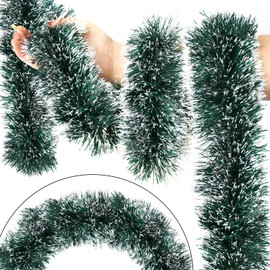 SURCVIO 50FT Christmas Tinsel Garland Decorations to Christmas Tree, Thick and Thin Metallic Streamers Foil Tinsel Twist Garland Decor Home Indoor Outdoor Party Supplies (Green)