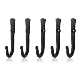 Fayesia Black Hooks - Decorative Wall Mounted Coat Hooks for Hanging Coats, Towels, Bags, Keys and More - Suitable for Indoor or Outdoor - Wrought Iron - Screws Included - Set of 5 (Straight)