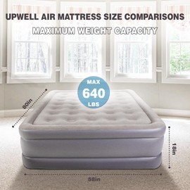 UPWELL Inflatable Air Mattress Queen with Built in Pump Comfort Blow up Bed Waterproof Fast&Easy Set up Dura Beam Strong Support Mattress for Home Guests & Camping Grey