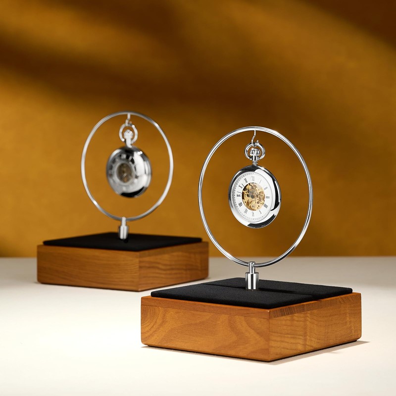 Oirlv Wood & Silver Metal Pocket Watch Display Stand, Luxury