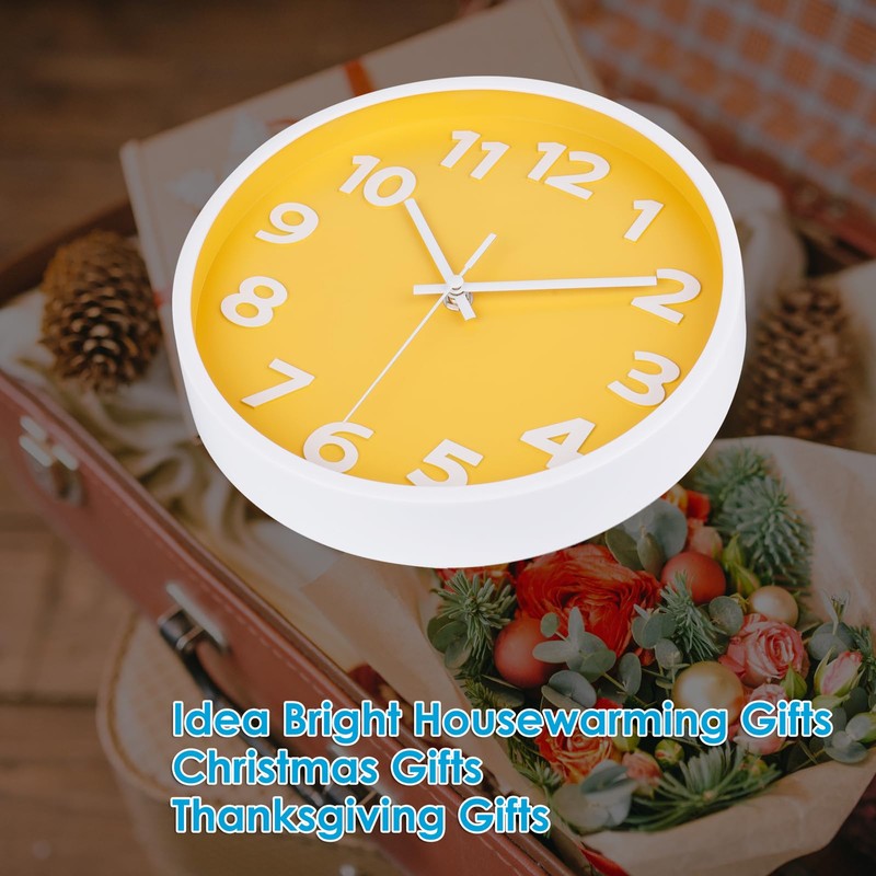 Crosstime 10 Inch Yellow Wall Clock with Big Numbers -