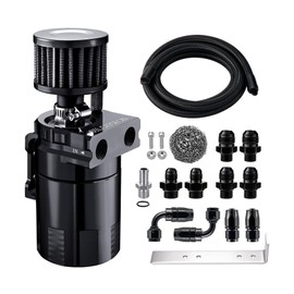 EVIL ENERGY Oil Catch Can, 300ml Baffled Catch Can Kit with Breather Filter, Universal Aluminum Air Oil Separator 2 Port with 6AN CPE Fuel Hose & Fitting Kits