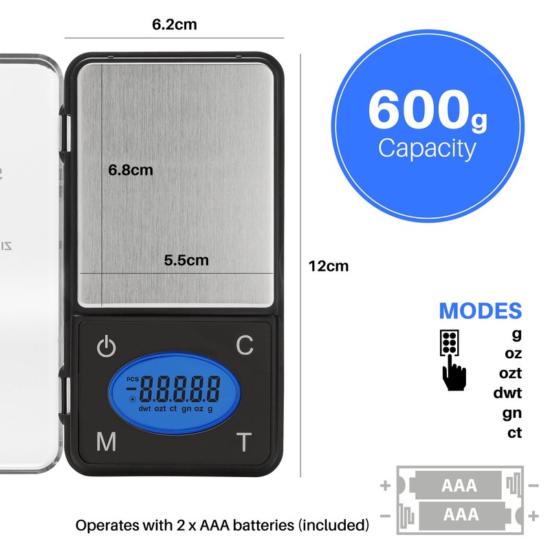 Smart Weigh ZIP600 Ultra Slim Digital Pocket Scale 600g by