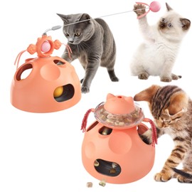 Crazydeer Interactive Cat Toy for Indoor Cats, 4-in-1 Modular Design with Cat Treats Puzzle Slow Feeder, Ambush Wand, Ball Maze & Spinning Ball | Kitten Enrichment Toys for Indoor