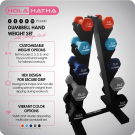 HolaHatha Neoprene Dumbbell Weights Set & Rack for Home Workout, 56 Lbs, Red/Blue