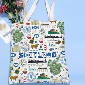 VAMSII Scotland Souvenir Gift Scotland Travel Tote Bag Edinburgh Gift Scotland Vacation Gift Scottish Symbol Thistle Gifts (Scotland Tote)