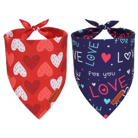ADOGGYGO Valentine's Day Dog Bandana, Red Blue Valentine Dog Scarf, Adjustable Fit Dog Valentine Heart Bandanas for Medium Large Dogs Pets (Large)