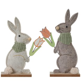 Heyaner 2 x Decorative Stands for Easter Rabbits with Cute Easter Decoration, Wooden Easter Decoration for Standing