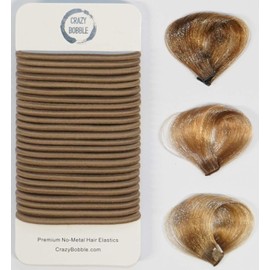 24 Pcs Light Ash Brown Crazy Bobble® Premium Non-Metal Hair Elastics Hair Bands 4mm Thick Hair Ties For Adults and Kids