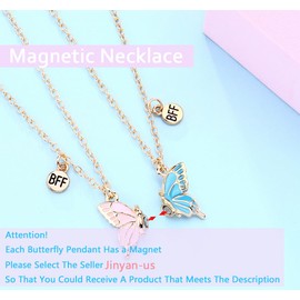 Best Friend Necklace for 2 Girls Magnetic Butterfly Matching Necklaces for Best Friends Birthday Christmas Xmas Gifts for Bestie Bff Necklace for 2 Magnet Necklace