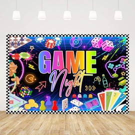 Ticuenicoa 5x3ft Game Night Backdrop Glow Neon Photo Background for Game On Birthday Party Decoration Chess Card Gaming Maze Video Game Boys Kids Adults Supplies Banner Photo Booth Props