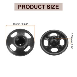 HARFINGTON 48 Set Sew-on Snap Buttons 6mm Metal Snap Fastener Buttons Fastener Press-Stud Clasps for Closure Purse Handbag Clothes Sewing Craft, Black