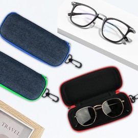 Vylyciy Glasses Case Made of Denim Fabric, Pack of 3 Glasses Case, Hard Case, Fashion Hard Portable Glasses Case, Glasses Box with Zip for Men and Women