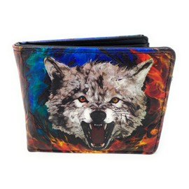 Shag Wear Wolf Snarl Billfold Animal Wallet for Men and Teen Boys Vegan Faux Leather