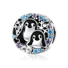 Marine Animals Charm Beads 925 Sterling Silver Tortoise Crab Fish Dolphin Charms For Bracelets Necklace (Penguin Charm)