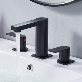 Bathroom Faucet Black 3 Hole, Matte Black Widespread Bathroom Faucet, 2-Handle 8-Inch Center Mount Bathroom Sink Faucet with Hose and Pop-Up Drain for RV Bath Vanity Lavatory, VAL079BRH