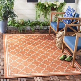 Safavieh Courtyard Collection CY6918 Trellis Indoor/ Outdoor Area Rug, 9' x 12', Terracotta / Bone
