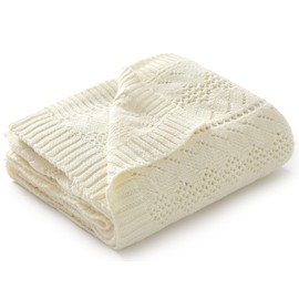 mimixiong 100% Cotton Baby Blanket, Soft Knitted Cellular Baby Blanket Swaddle Blankets for Newborn - 90x70cm, Cream