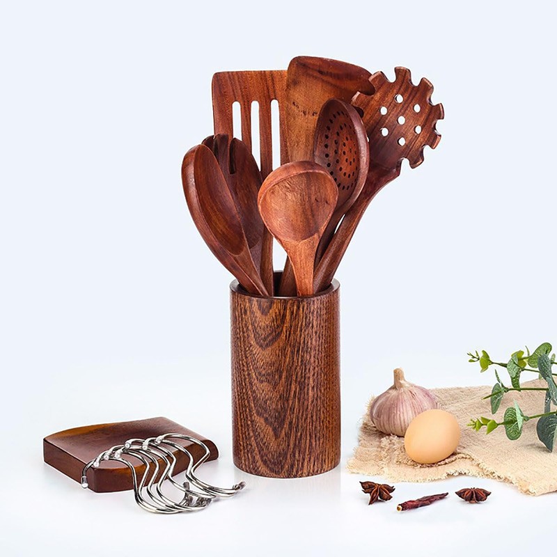 7 pcs Wooden Spoons,Teak Wooden Utensils for Cooking Wood Spatula