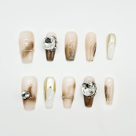 i-Laesh Press on Nails - Coffin Nails Handmade Hand-Painted - Large Reusable Easy Application - 15 Piece Set - Relax