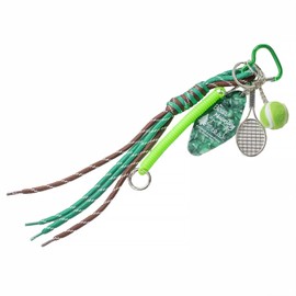 Mini Tennis Keychain Set - Green Tennis Ball & Racket Key Ring, Striped Lanyard, Sporty Bag Charm for Backpack, Purse, Gift for Tennis Lovers (Tennis Accessories)