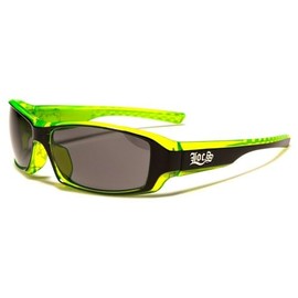Dweebzilla Slim Wrap Around Classic Rectangular Outdoor Sport Sunglasses (Black & Green Crystal Frame - Black Lenses), One Size Fits Most, LOC91042-MIX