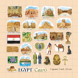 Navy Peony Ancient Egypt Travel Stickers (28pcs) - Hand-Illustrated, Desert, Egyptian-Themed Vacation Decals for Journals, Scrapbooks, Luggage