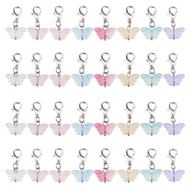 DICOSMETIC 80Pcs 8 Styles Clip on Charm Butterfly Dangle Charms Glass Beads Pendant Stitch Marker Charms Animal Bead Charm with Alloy Lobster Claw Clasps for Jewelry Crafts Weaving Sewing Luggage Bag