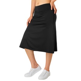 Women Midi Knee Length Skorts Skirts with Zipper Pockets,26" Knee Length Skorts for Women (Black M)