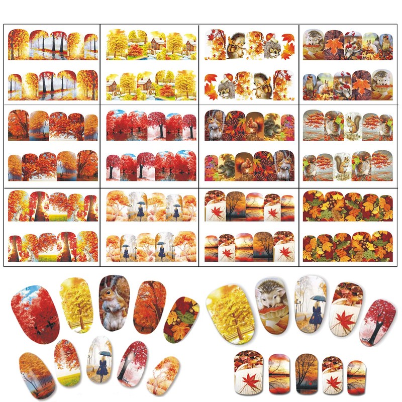 TailaiMei 60 Sheets Fall Nail Art Stickers Decals, Thanksgiving Water