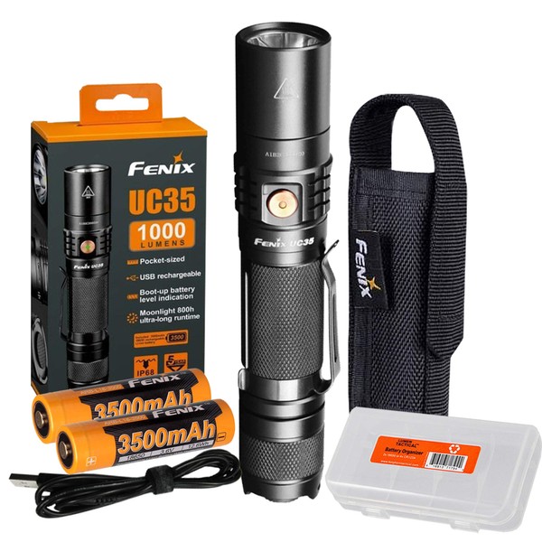 Fenix UC35 V2.0 1000 Lumen Rechargeable Tactical Flashlight with Two Rechargeable Battery and Lumen Tactical Organizer