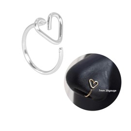 Heart Gold Hoop Earrings- Nose Hoop- Cartilage Hoop- Tragus Hoop Helix Hoop Stud - Tiny Huggie Hoop Earrings- Piercing Hoop Ring (Sterling Silver, 6mm 20gauge)